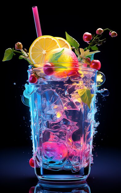 Un verre futuriste aux couleurs vives avec un cocktail de soda