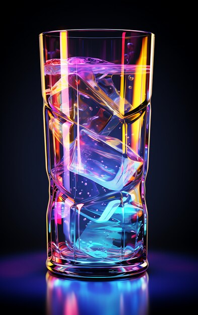 Un verre futuriste aux couleurs vives avec un cocktail de soda
