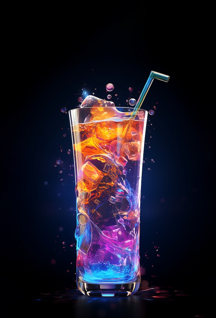 Photo gratuit un verre futuriste aux couleurs vives avec un cocktail de soda