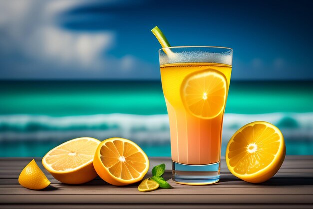 Un verre de jus d'orange avec une paille à côté.