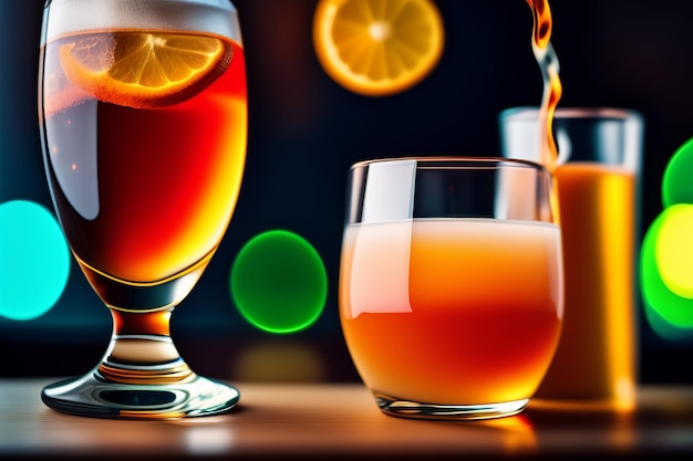 Photo gratuite un verre de jus d'orange et un verre de jus d'orange