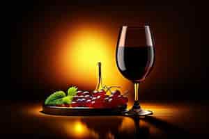 Photo gratuite un verre de vin rouge et une assiette de raisins.
