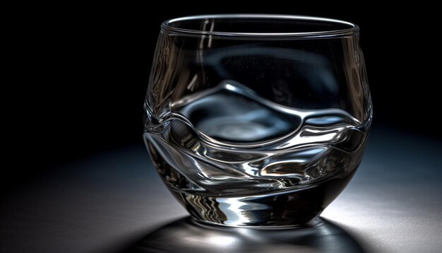 Le verre à whisky brillant reflète l'élégance du fond bleu généré par l'IA