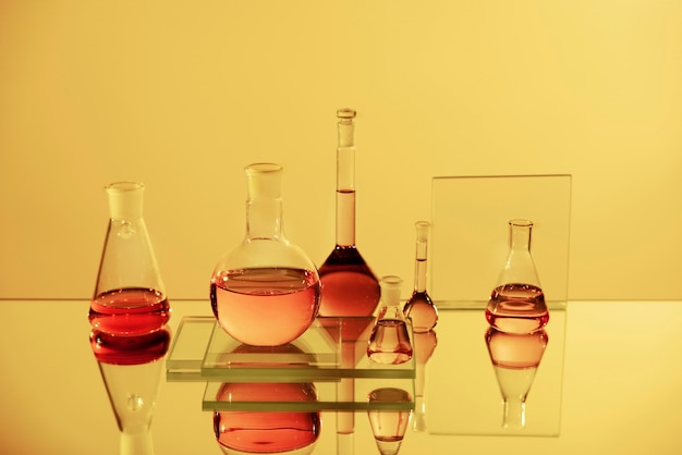 Verrerie de laboratoire avec arrangement de liquide rouge