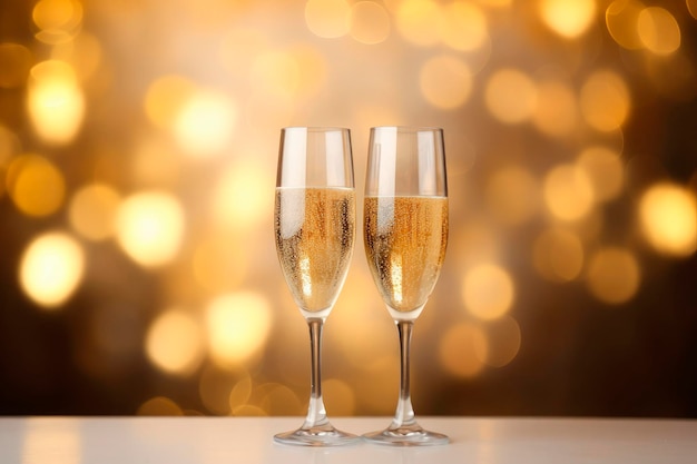 Photo gratuite verres de champagne sur fond brillant et doré