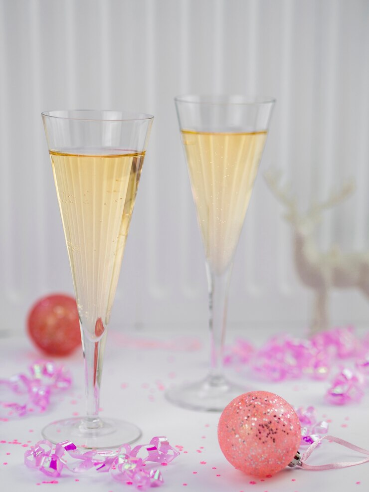 Photo gratuit verres à champagne avec ruban rose