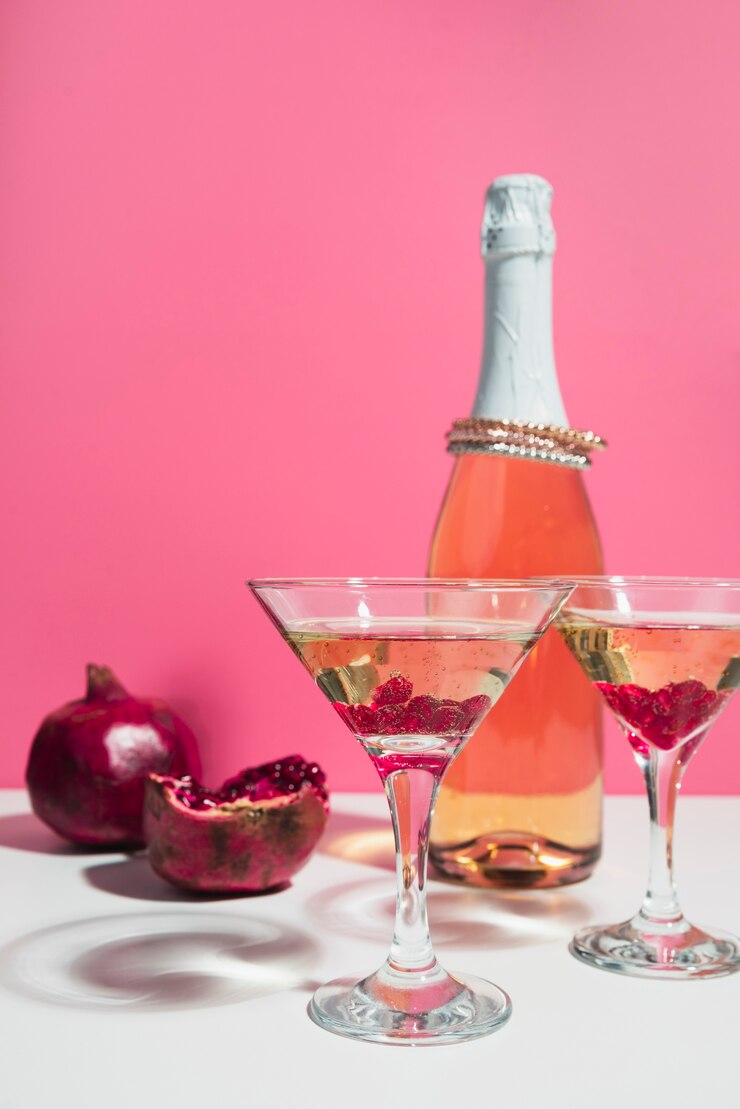 Photo gratuit verres à cocktail à la grenade
