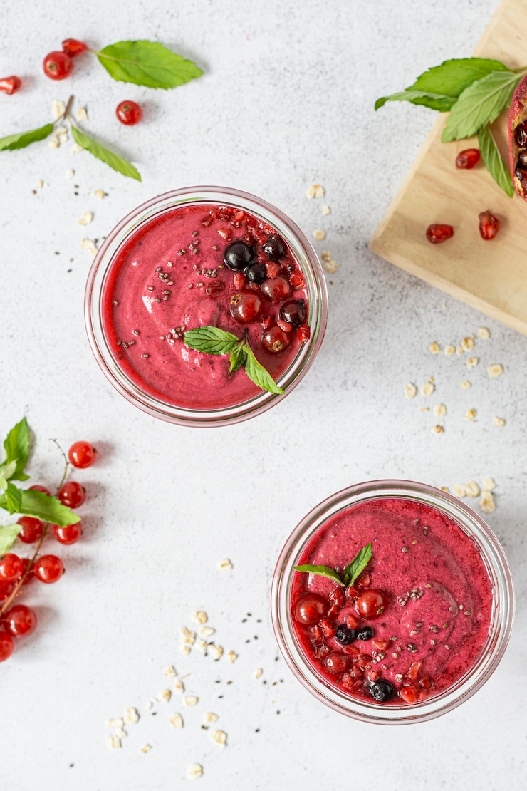 Photo gratuit verres à smoothie plats aux fruits