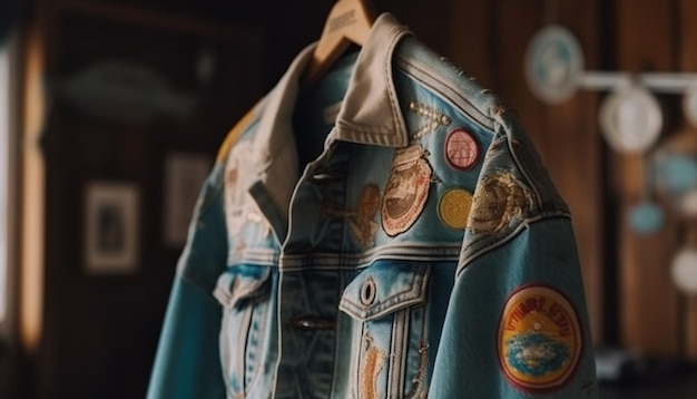 Photo gratuite veste en jean sur table en bois dans un atelier généré par l'ia