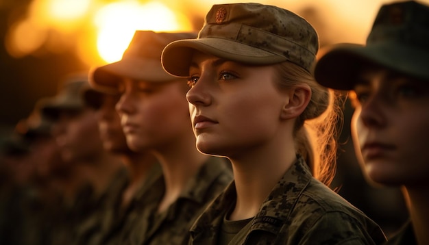Les vétérans de l'armée en uniforme montrent le patriotisme à l'extérieur généré par l'IA
