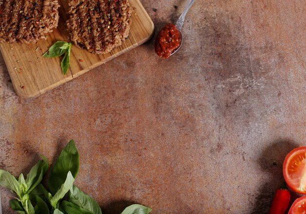 Viande de boeuf Grilleg et ingrédients pour hamburger