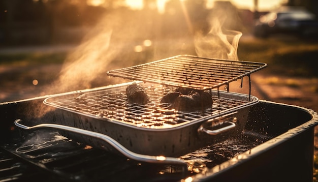 Viande Grillée Sur Festin D'été à Grille Métallique Généré Par L'ia