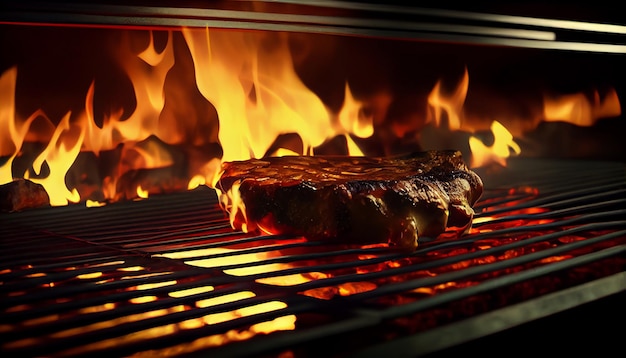 Viande grillée à la flamme grésillant sur une grille métallique AI générative