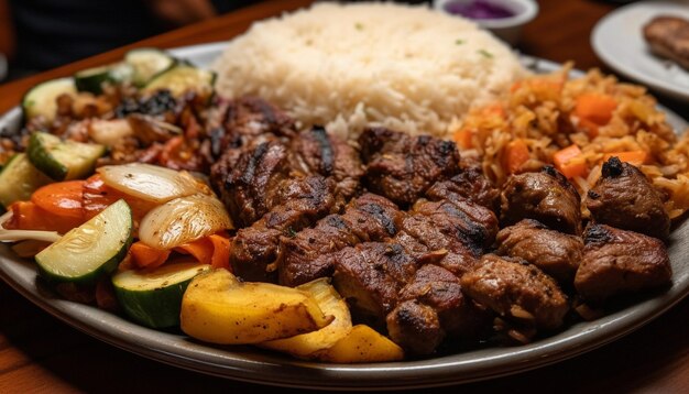 Viande et légumes grillés sur une assiette AI générative