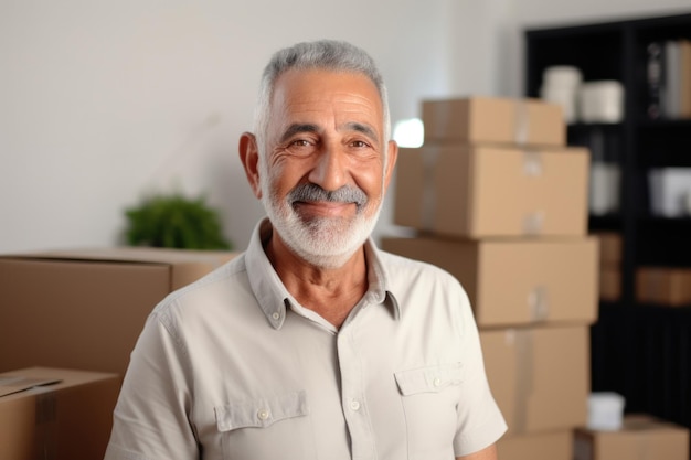 vieil homme expression heureuse à la nouvelle maison ai généré