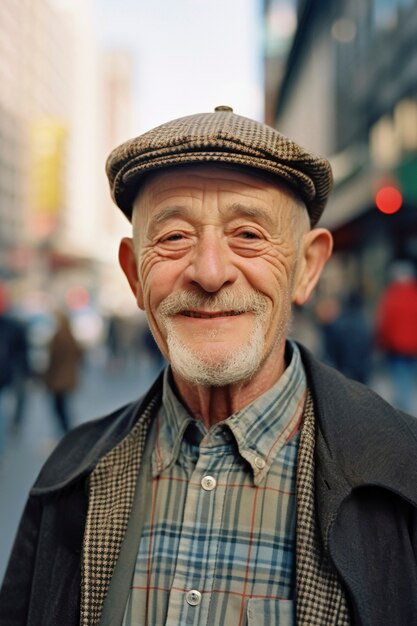 Un vieil homme posant à l'extérieur.