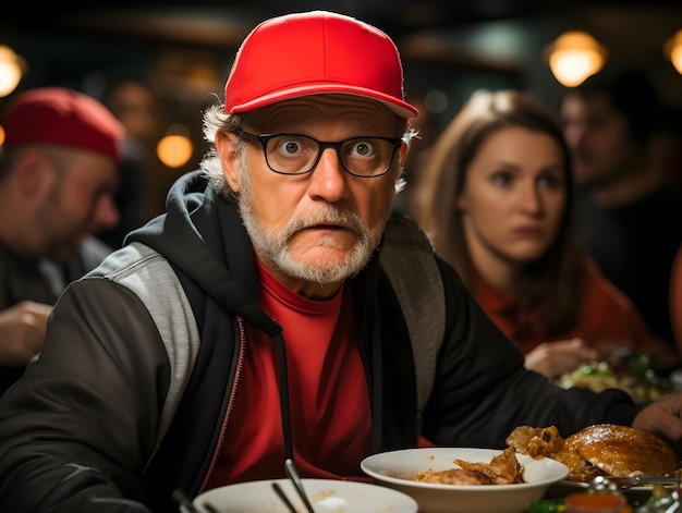 Photo gratuite un vieil homme en train de manger.