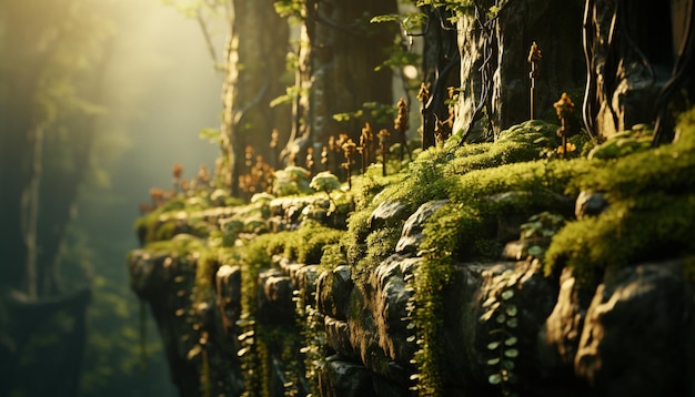 Photo gratuite la vieille branche d'arbre pousse dans la forêt d'automne générée par l'intelligence artificielle