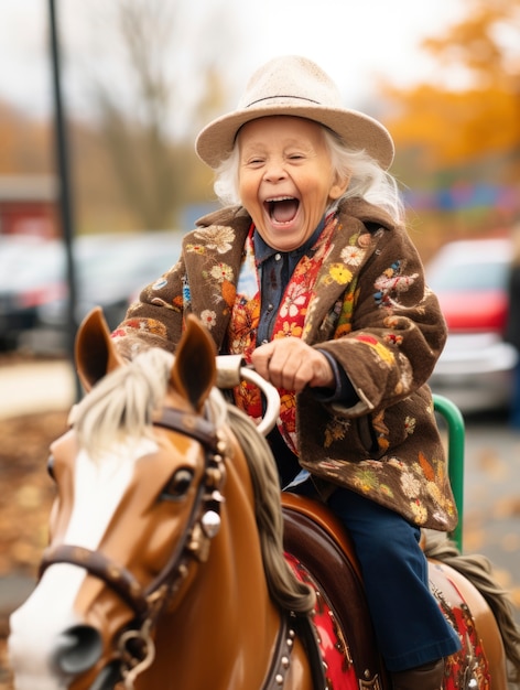 Photo gratuite une vieille femme joyeuse qui s'amuse