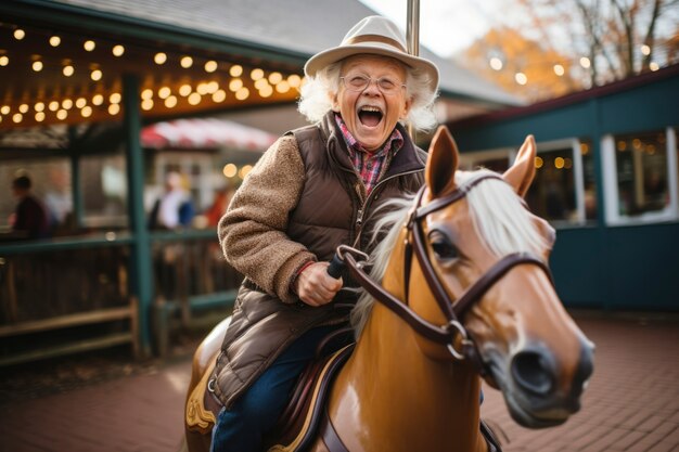 Une vieille femme joyeuse qui s'amuse