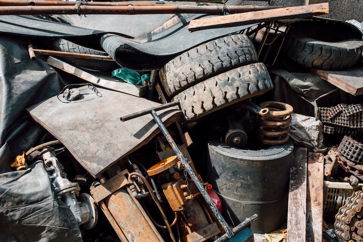 Photo gratuit vieille jonque rouillée et des déchets d&#39;acier et de caoutchouc