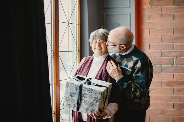 Un vieux couple élégant fête Noël