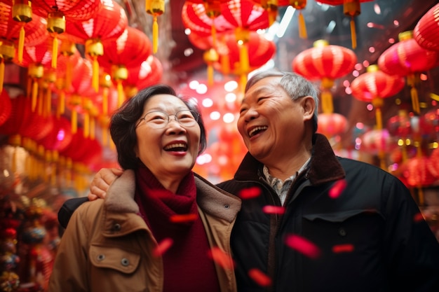 Photo gratuite un vieux couple fête le nouvel an.