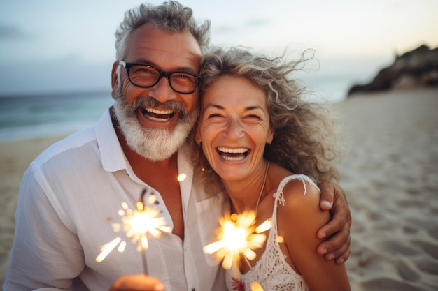 Photo gratuite un vieux couple fête le nouvel an.