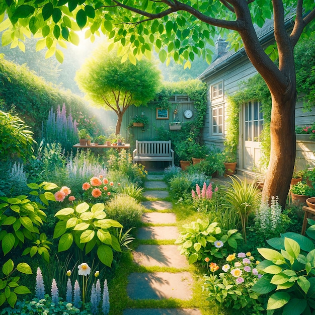 Photo gratuite view of backyard garden in digital art style