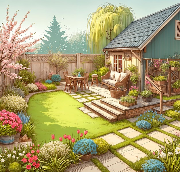 Photo gratuite view of backyard garden in digital art style