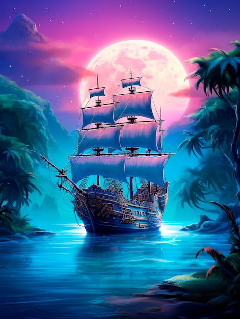 Photo gratuite view of fantasy pirate ship