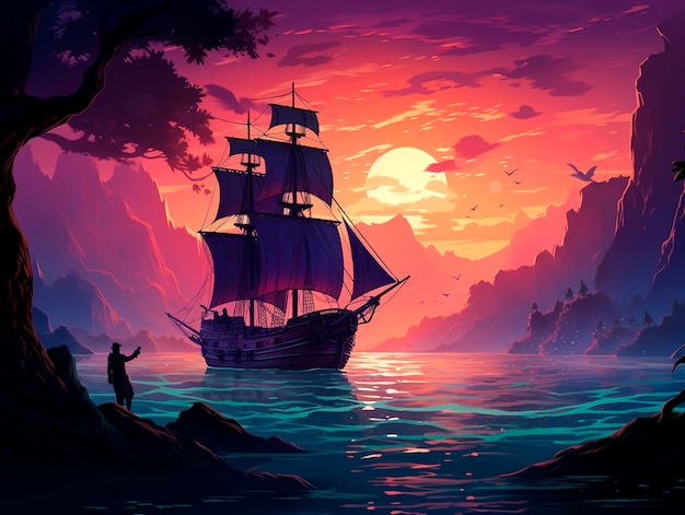 Photo gratuite view of fantasy pirate ship