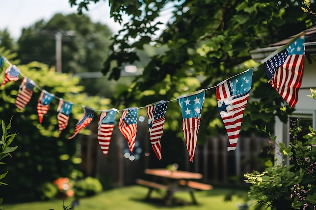 Photo gratuite view of house decorated with american flag colors ornaments for independence day celebration