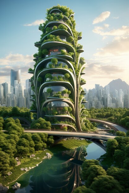 Ville futuriste respectueuse de l'environnement avec espaces verts