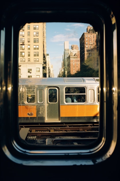 Photo gratuite la ville de new york vue depuis la fenêtre du train