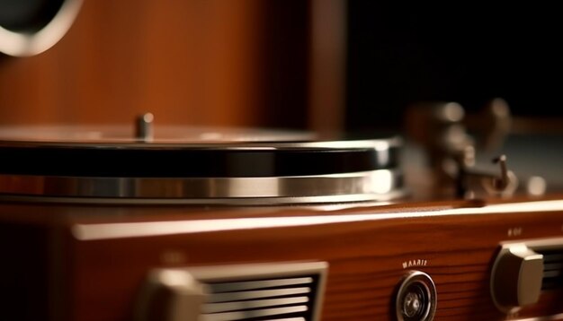 Vinyle tournant sur une platine vintage dans une discothèque générée par l'IA