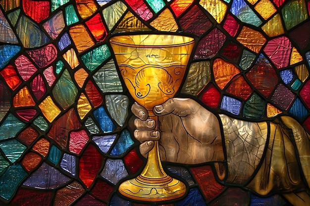 Photo gratuite vitraux colorés avec une scène de sainte communion