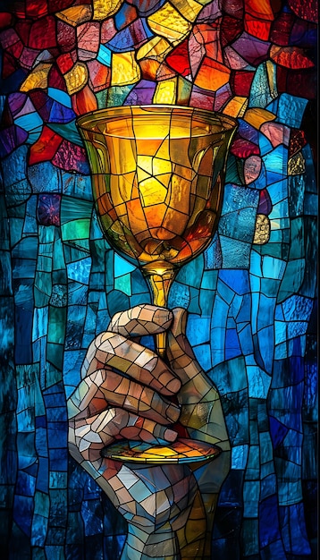 Photo gratuite vitraux colorés avec une scène de sainte communion