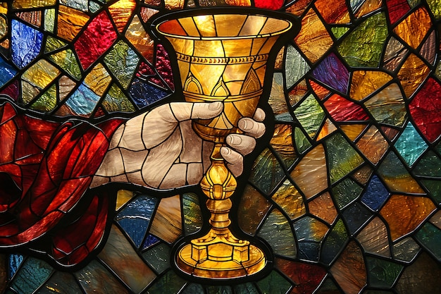 Photo gratuite vitraux colorés avec une scène de sainte communion