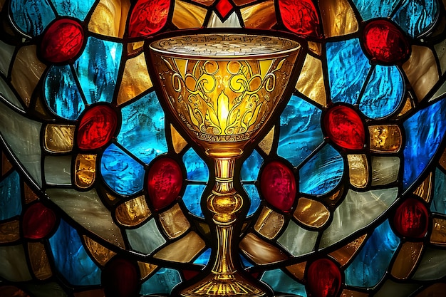 Vitraux colorés avec une scène de sainte communion