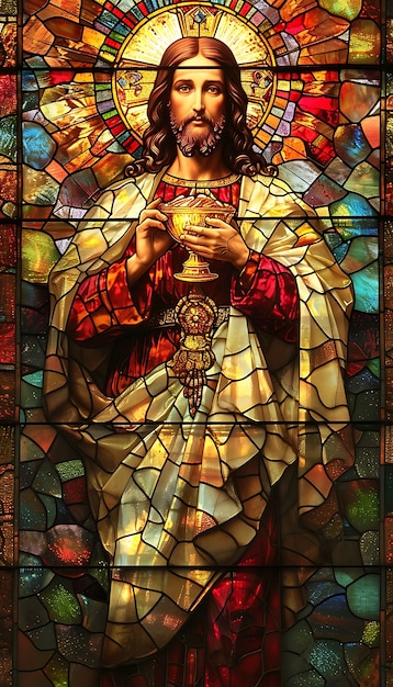 Photo gratuite vitraux colorés avec une scène de sainte communion