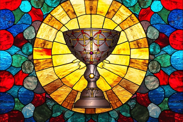 Photo gratuite vitraux colorés avec une scène de sainte communion