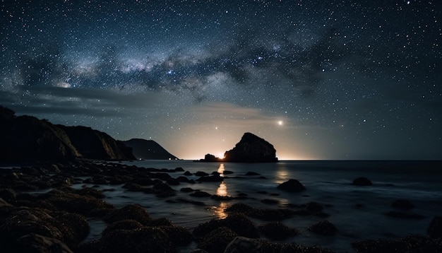 Photo gratuite la voie lactée illumine le paysage et crée une beauté à couper le souffle générée par l'ia