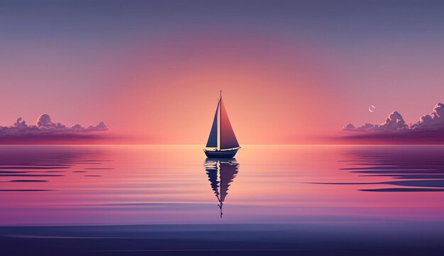 Voilier au coucher du soleil sur des eaux tranquilles avec une IA générative de ciel multicolore