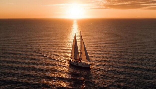 Photo gratuite voilier naviguant vers le coucher du soleil pure romance générée par l'ia