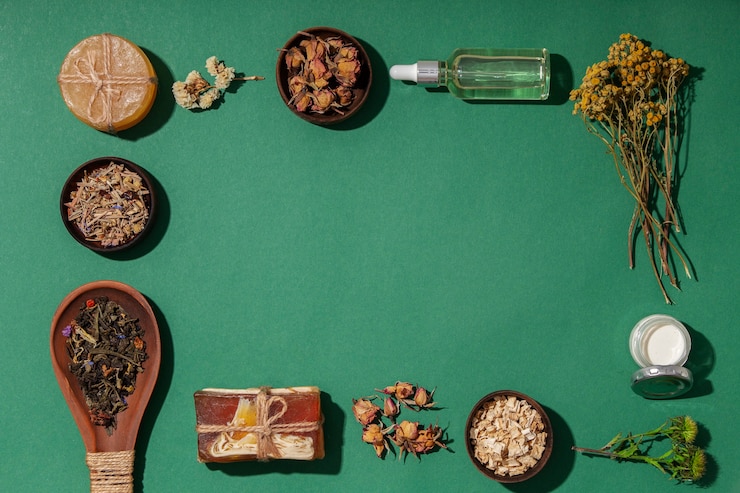 Photo gratuit voir ci-dessus les produits de phytothérapie