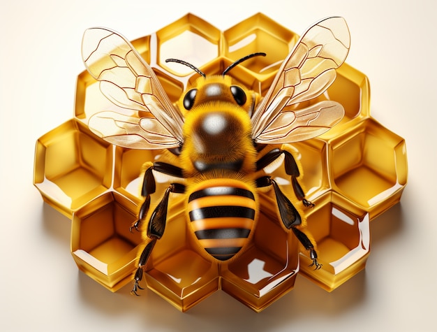 Voir l'insecte abeille 3D avec nid d'abeille