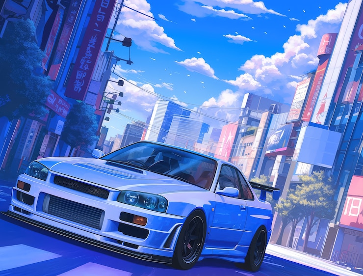 Photo gratuit voiture d'anime dans la ville