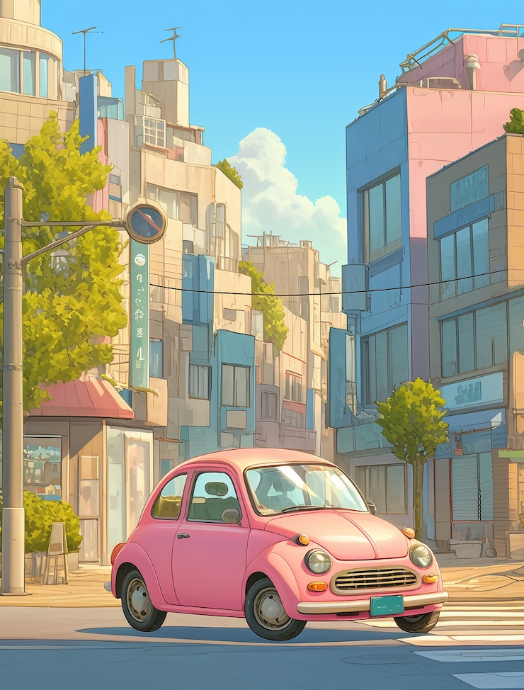 Photo gratuit voiture d'anime dans la ville