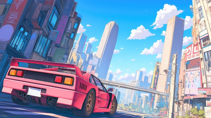 Photo gratuit voiture d'anime dans la ville